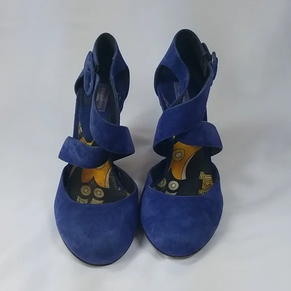 Vtg y2k Emilio Pucci Blue Suede Wedge Heels 36.5